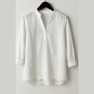 Topshop White 3/4 Sleeve Mandarin Collar Blouse
